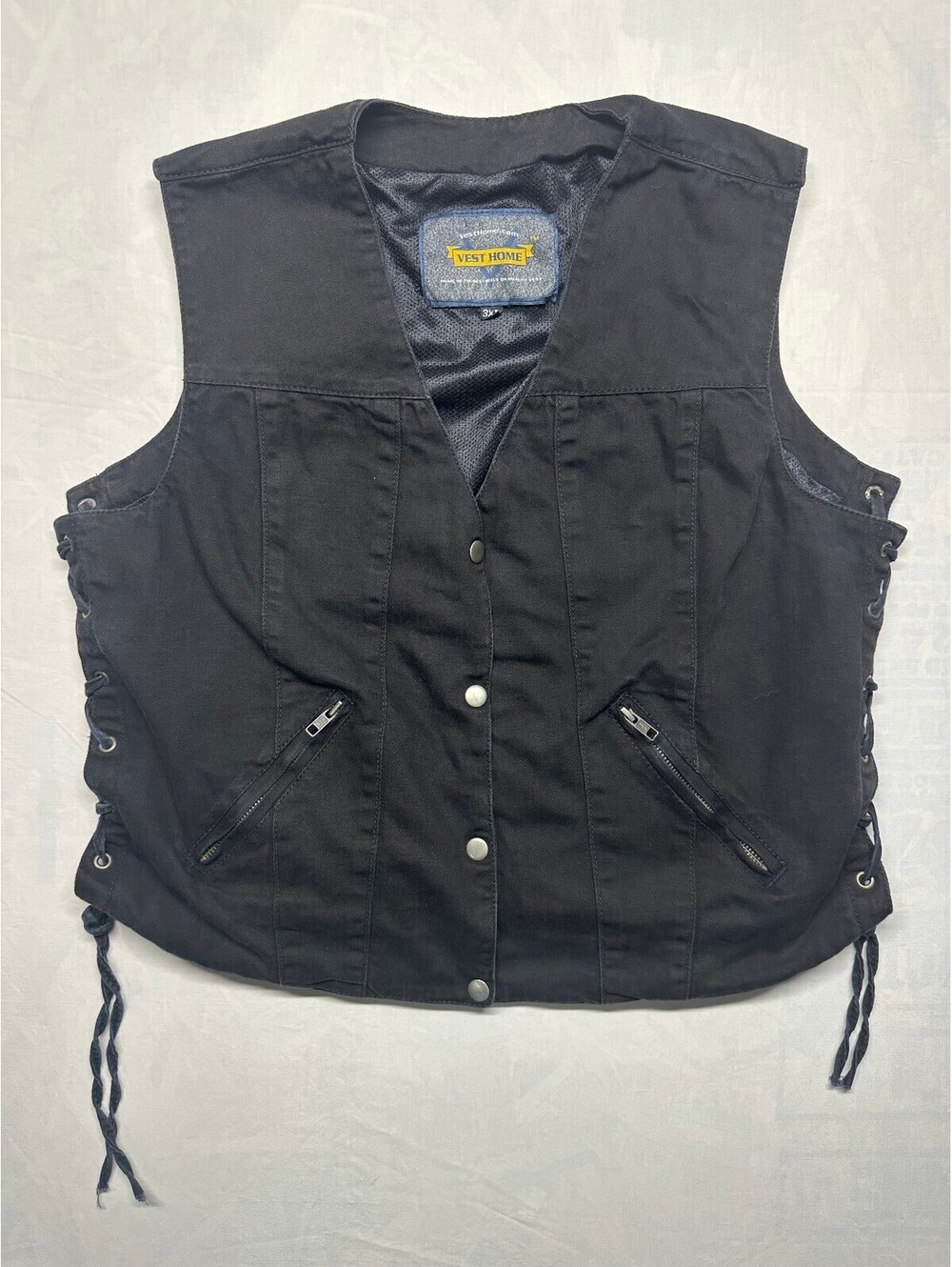 Vest Home Black Denim Biker Vest with Side Lacing -Men's 3xl EUC
